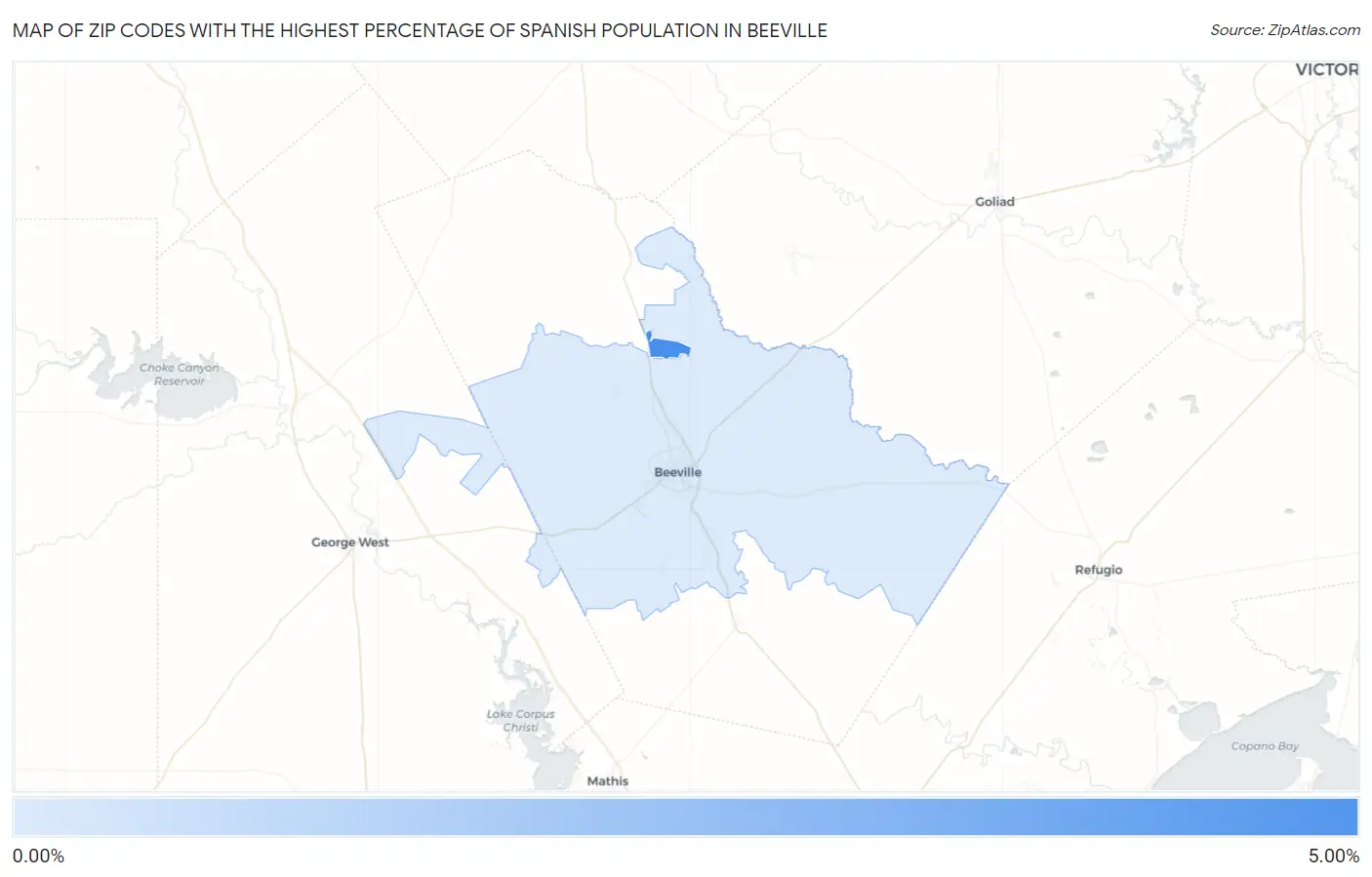 Zip Codes with the Highest Percentage of Spanish Population in Beeville Map