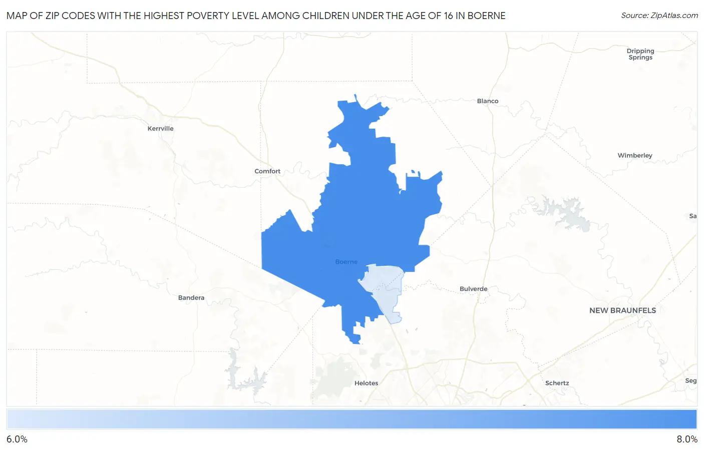 Zip Codes with the Highest Poverty Level Among Children Under the Age of 16 in Boerne Map