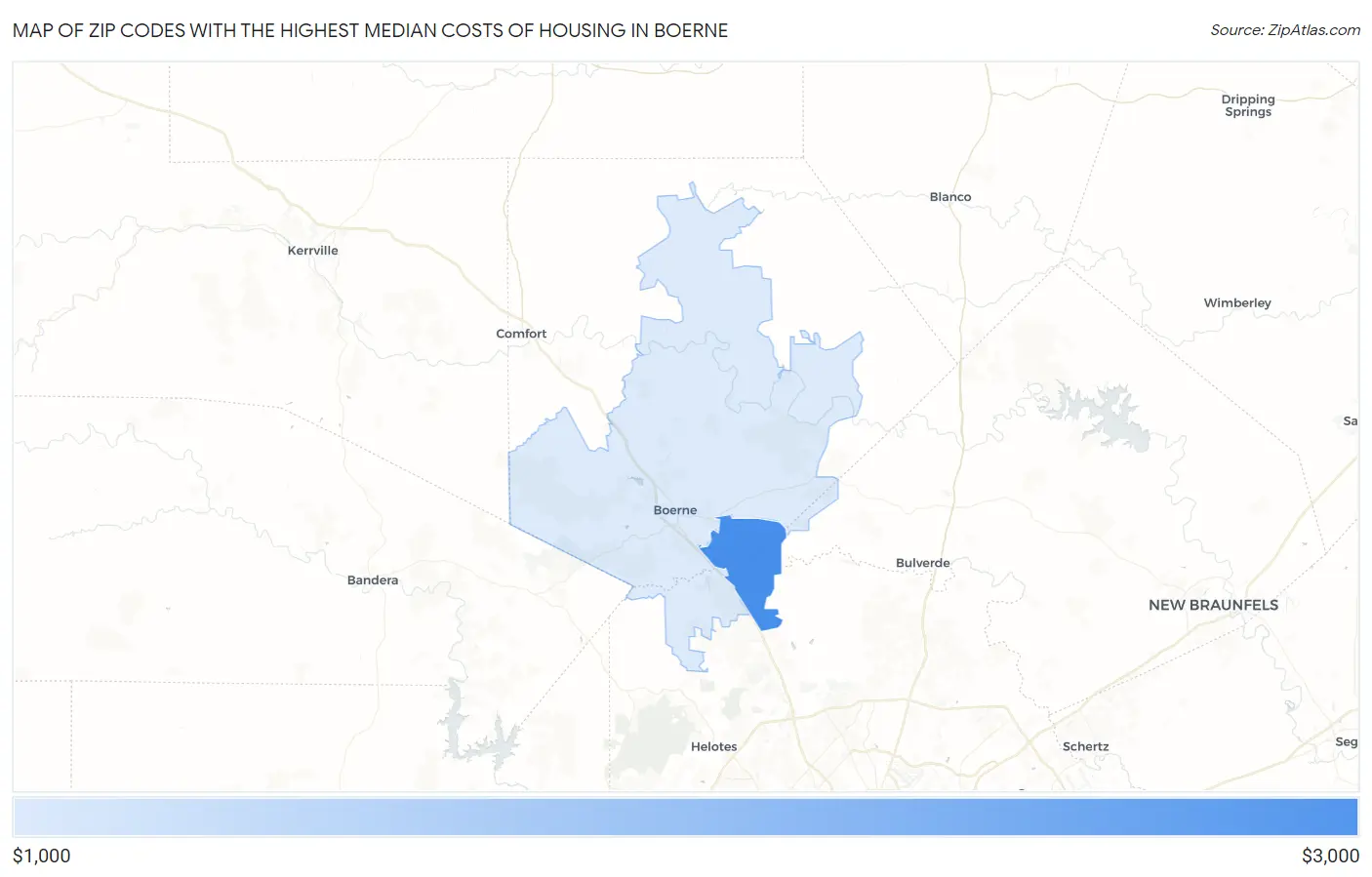 Zip Codes with the Highest Median Costs of Housing in Boerne Map