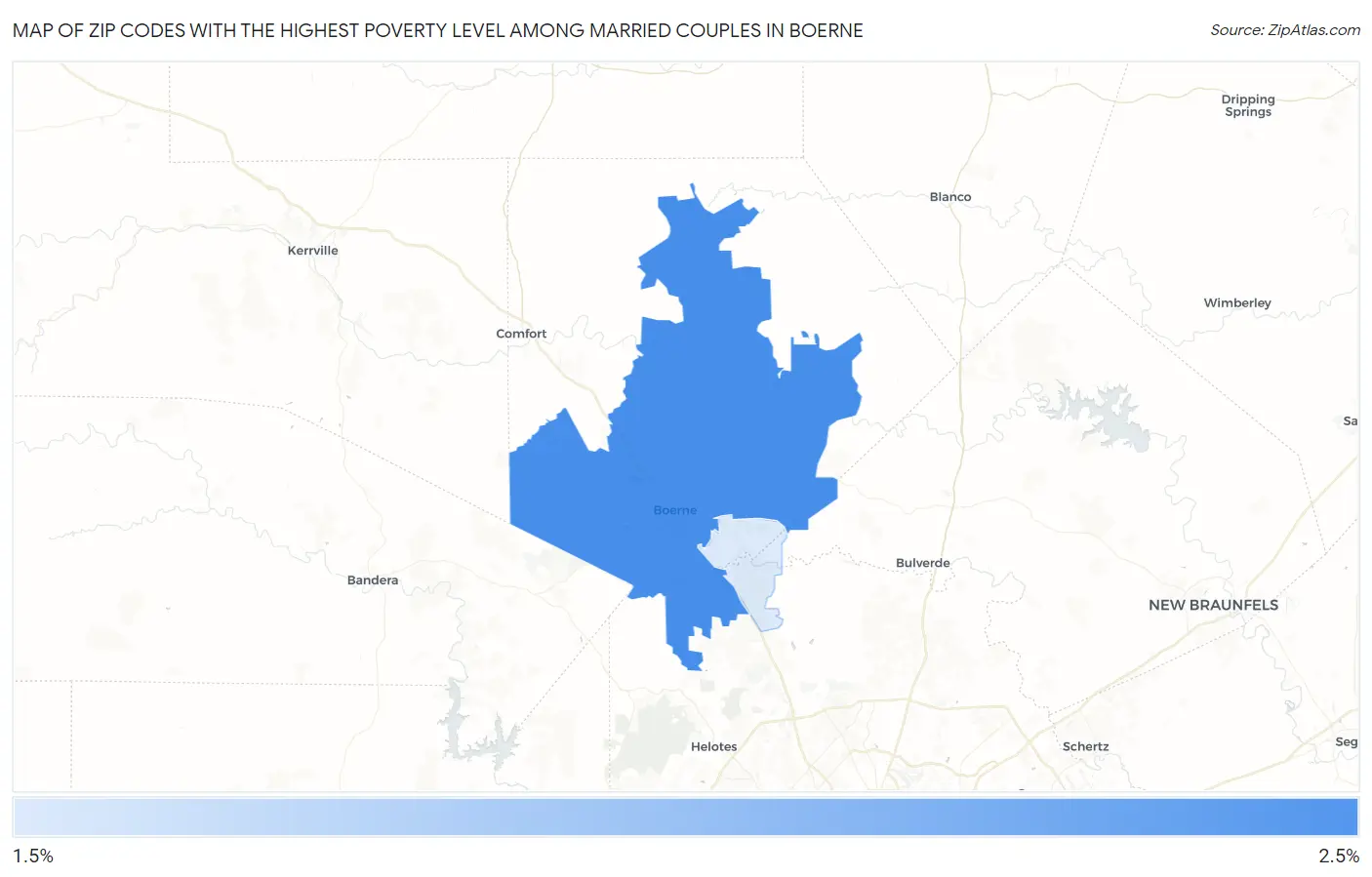 Zip Codes with the Highest Poverty Level Among Married Couples in Boerne Map