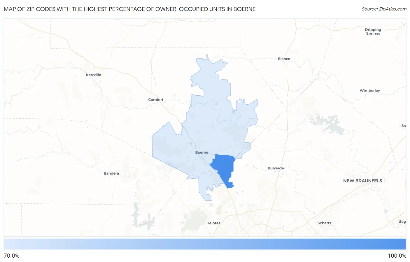 Zip Codes with the Highest Percentage of Owner-Occupied Units in Boerne Map