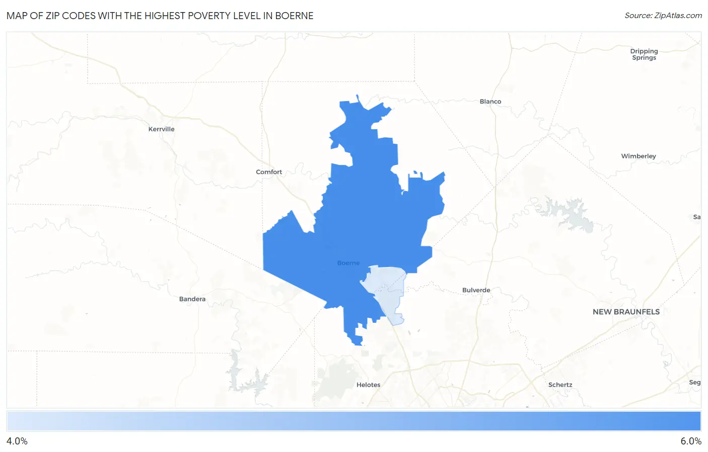 Zip Codes with the Highest Poverty Level in Boerne Map