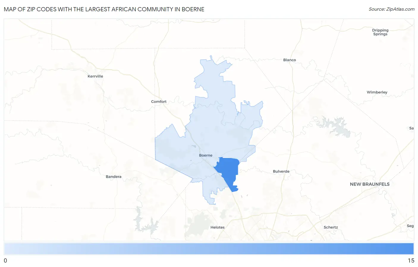 Zip Codes with the Largest African Community in Boerne Map