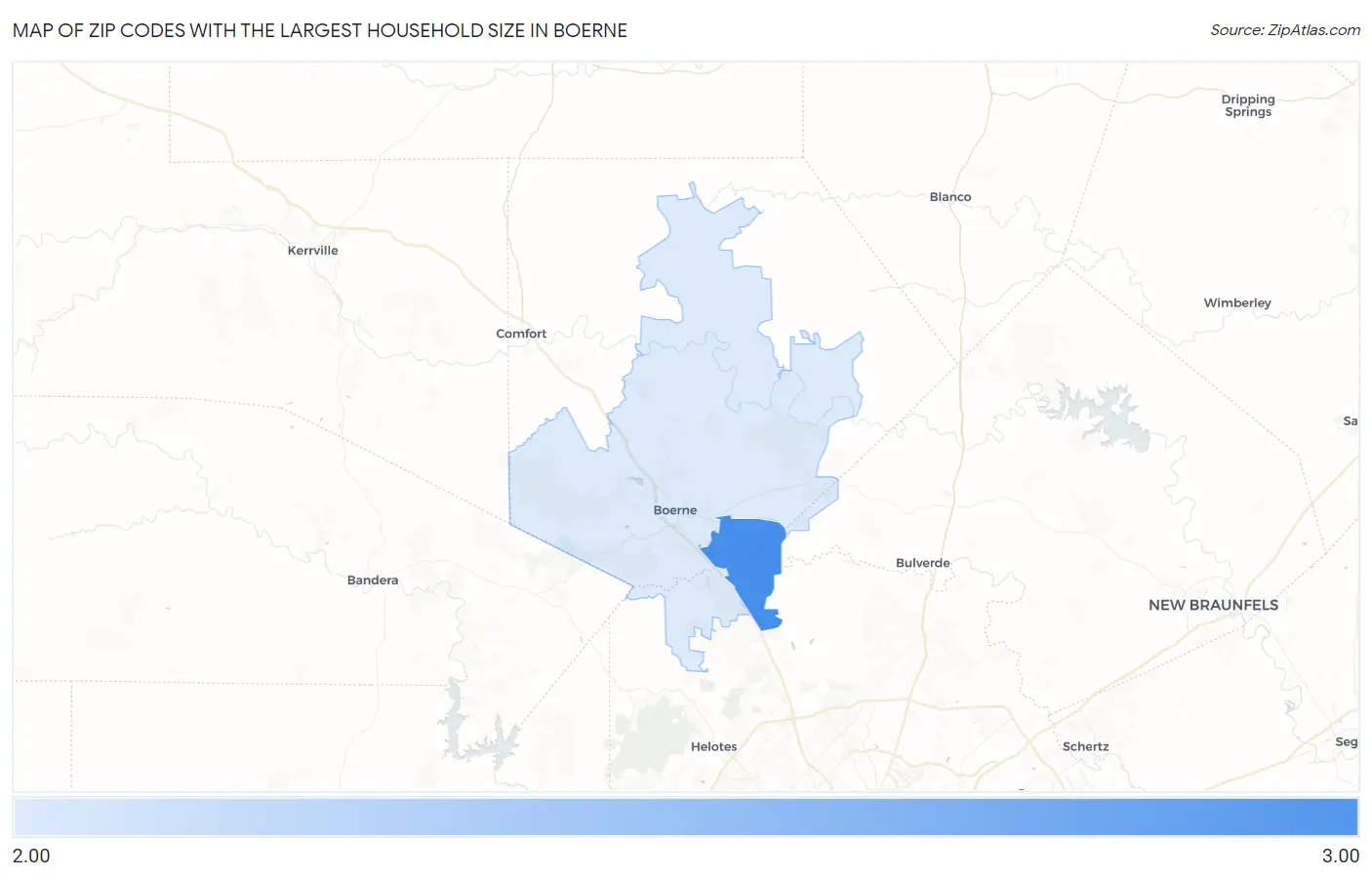 Zip Codes with the Largest Household Size in Boerne Map