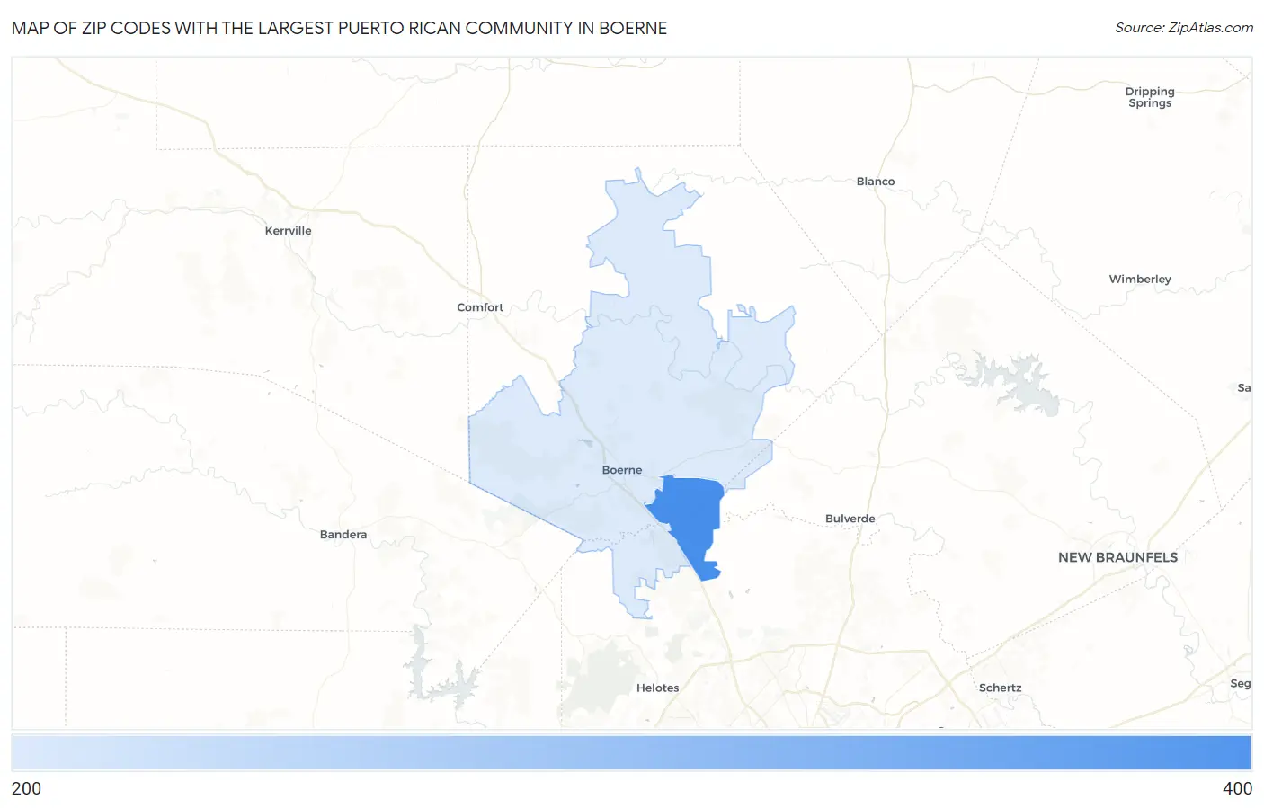 Zip Codes with the Largest Puerto Rican Community in Boerne Map