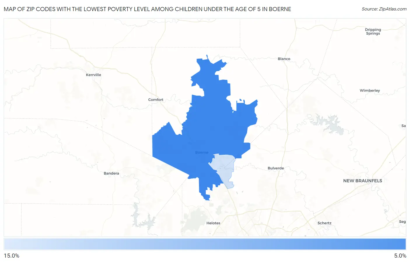 Zip Codes with the Lowest Poverty Level Among Children Under the Age of 5 in Boerne Map