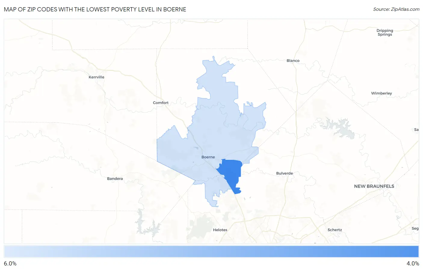 Zip Codes with the Lowest Poverty Level in Boerne Map