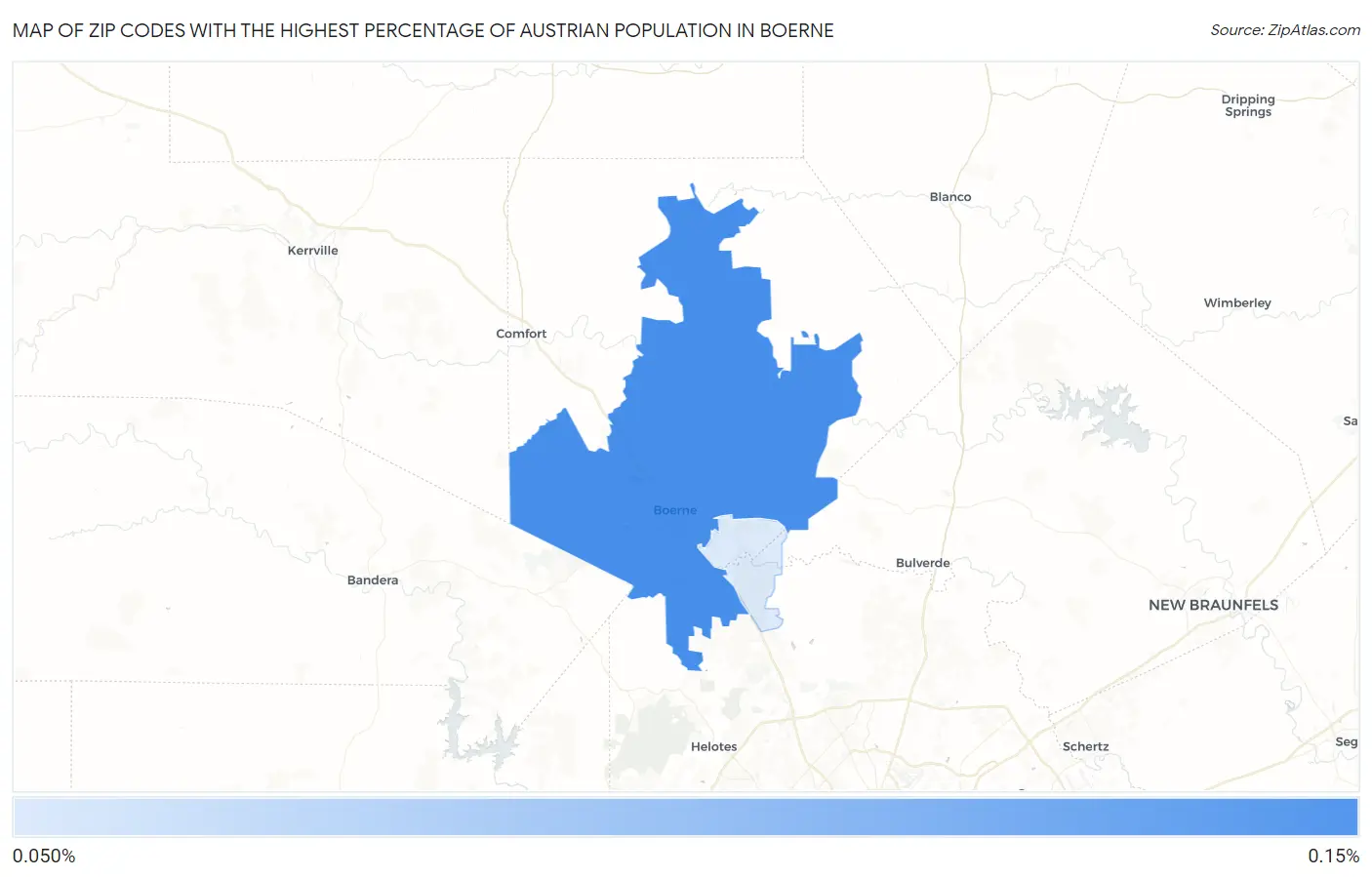 Zip Codes with the Highest Percentage of Austrian Population in Boerne Map