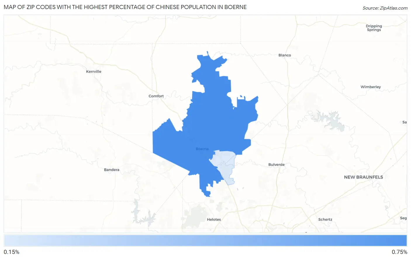 Zip Codes with the Highest Percentage of Chinese Population in Boerne Map