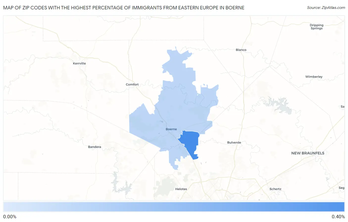 Zip Codes with the Highest Percentage of Immigrants from Eastern Europe in Boerne Map