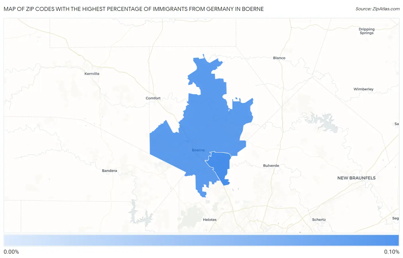 Zip Codes with the Highest Percentage of Immigrants from Germany in Boerne Map