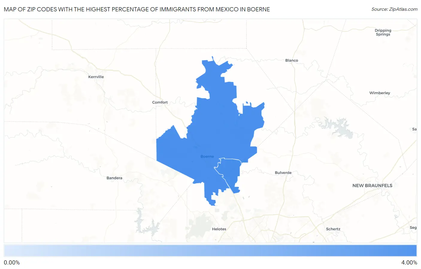 Zip Codes with the Highest Percentage of Immigrants from Mexico in Boerne Map