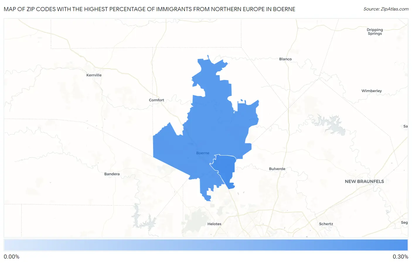 Zip Codes with the Highest Percentage of Immigrants from Northern Europe in Boerne Map