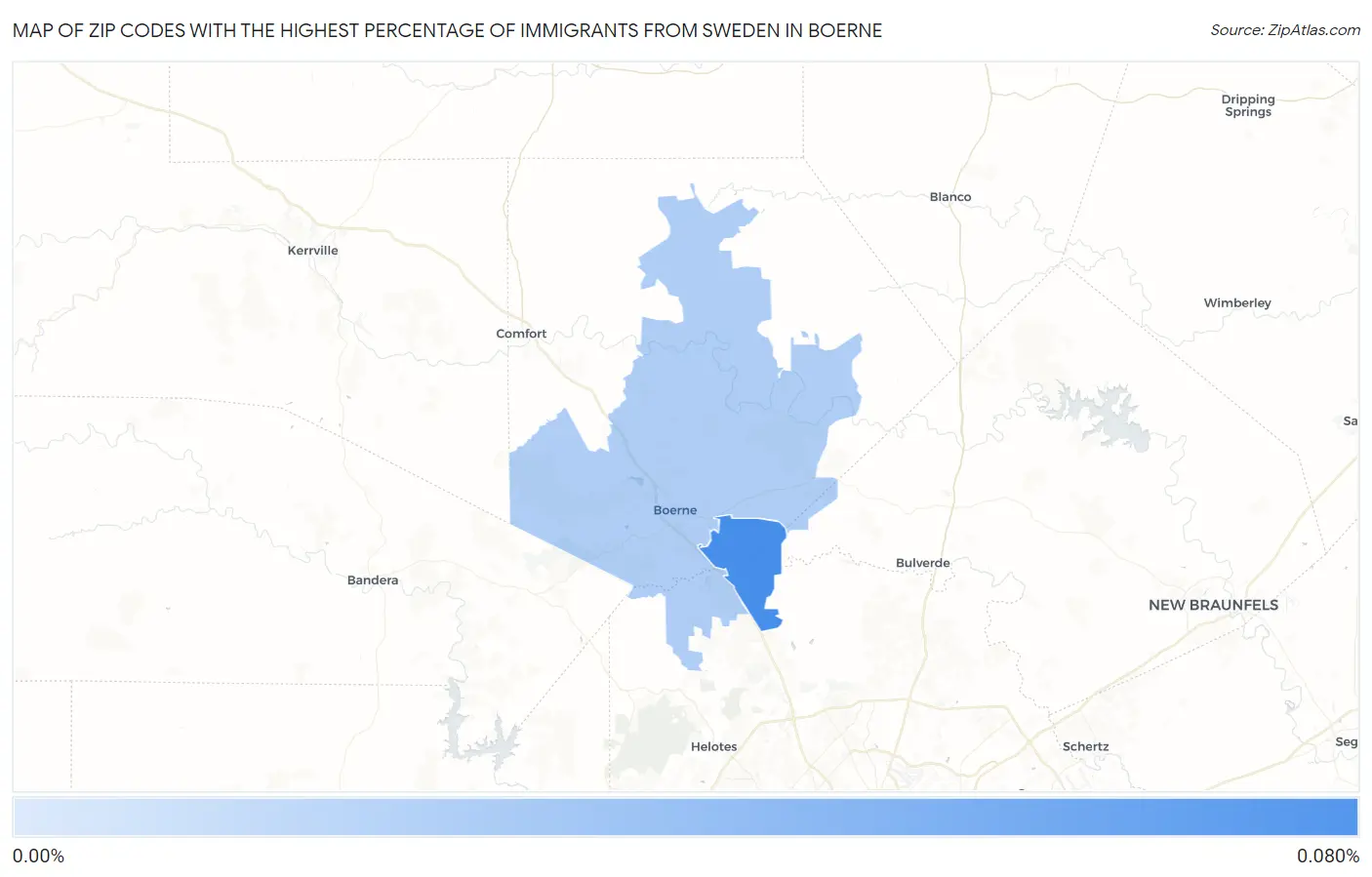 Zip Codes with the Highest Percentage of Immigrants from Sweden in Boerne Map