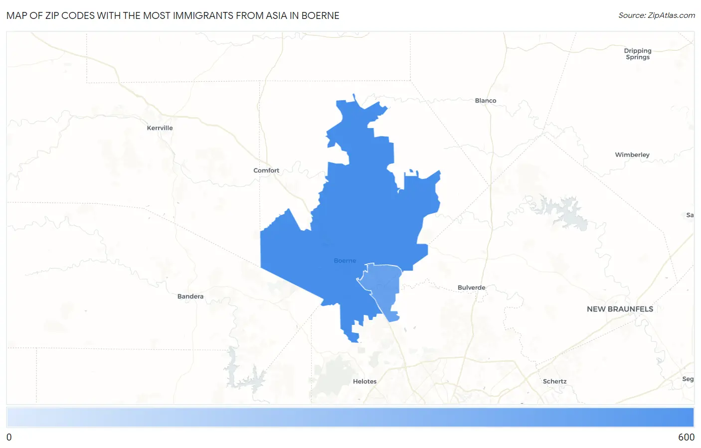 Zip Codes with the Most Immigrants from Asia in Boerne Map