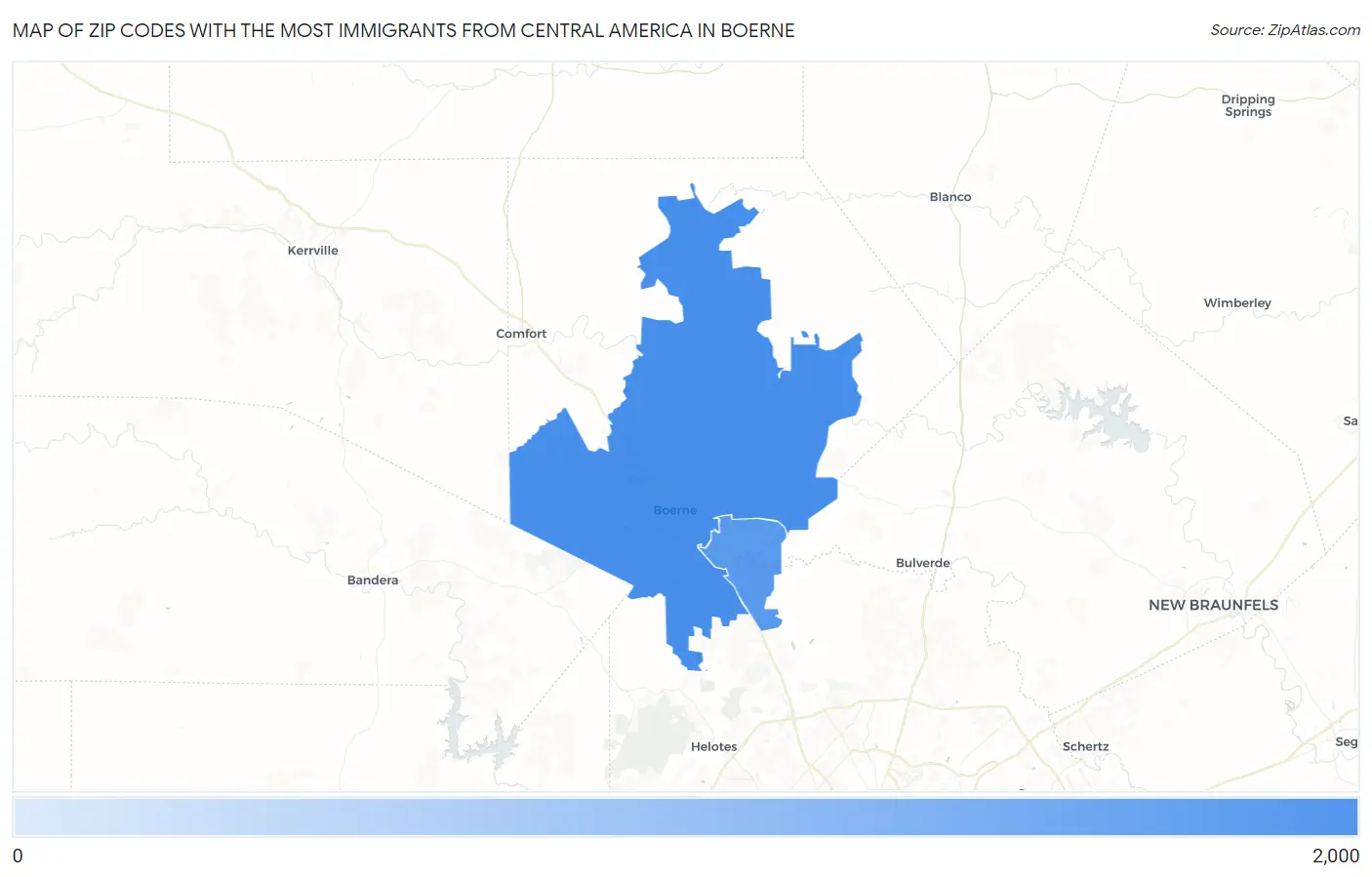 Zip Codes with the Most Immigrants from Central America in Boerne Map
