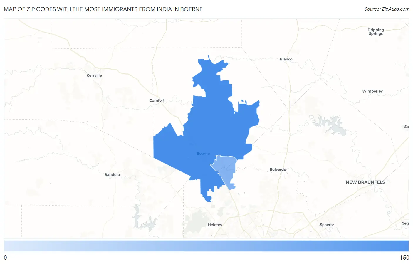 Zip Codes with the Most Immigrants from India in Boerne Map