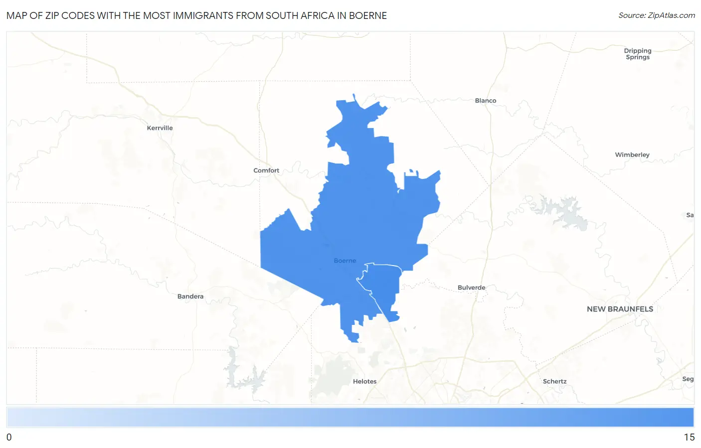Zip Codes with the Most Immigrants from South Africa in Boerne Map