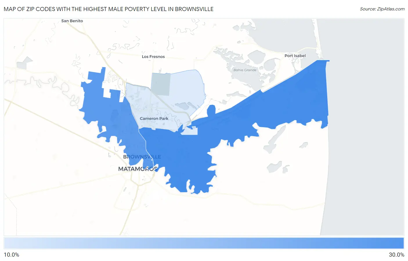 Zip Codes with the Highest Male Poverty Level in Brownsville Map
