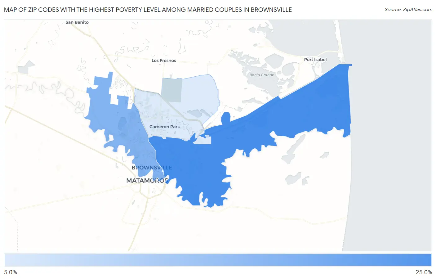 Zip Codes with the Highest Poverty Level Among Married Couples in Brownsville Map