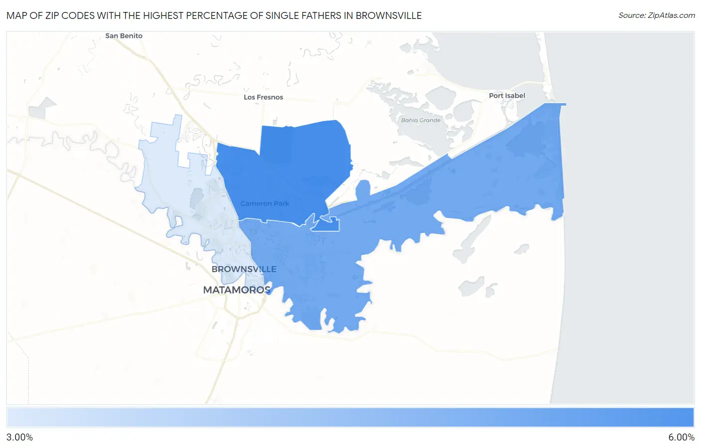 Zip Codes with the Highest Percentage of Single Fathers in Brownsville Map