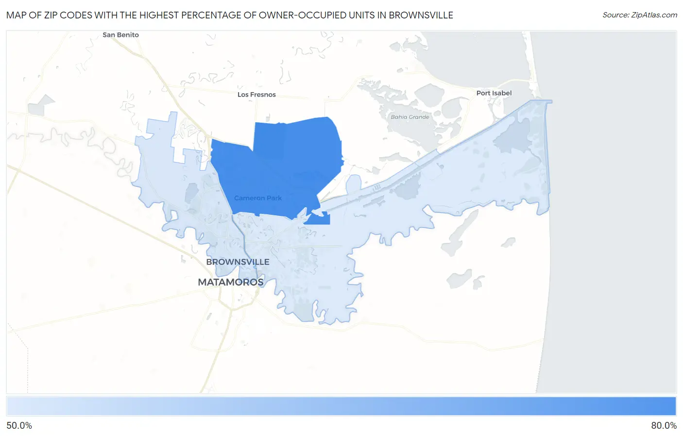 Zip Codes with the Highest Percentage of Owner-Occupied Units in Brownsville Map