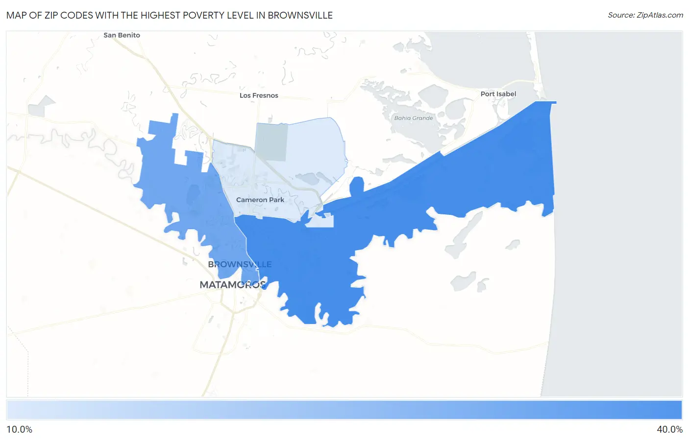 Zip Codes with the Highest Poverty Level in Brownsville Map