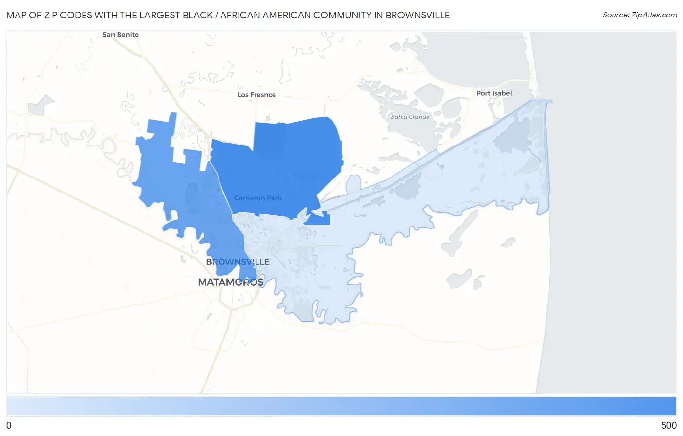 Zip Codes with the Largest Black / African American Community in Brownsville Map