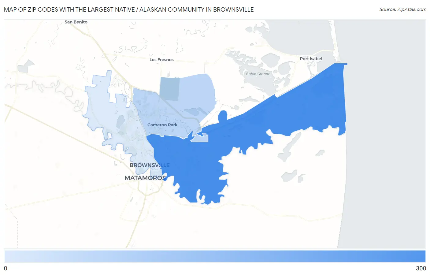 Zip Codes with the Largest Native / Alaskan Community in Brownsville Map