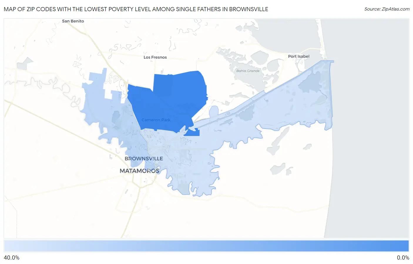 Zip Codes with the Lowest Poverty Level Among Single Fathers in Brownsville Map