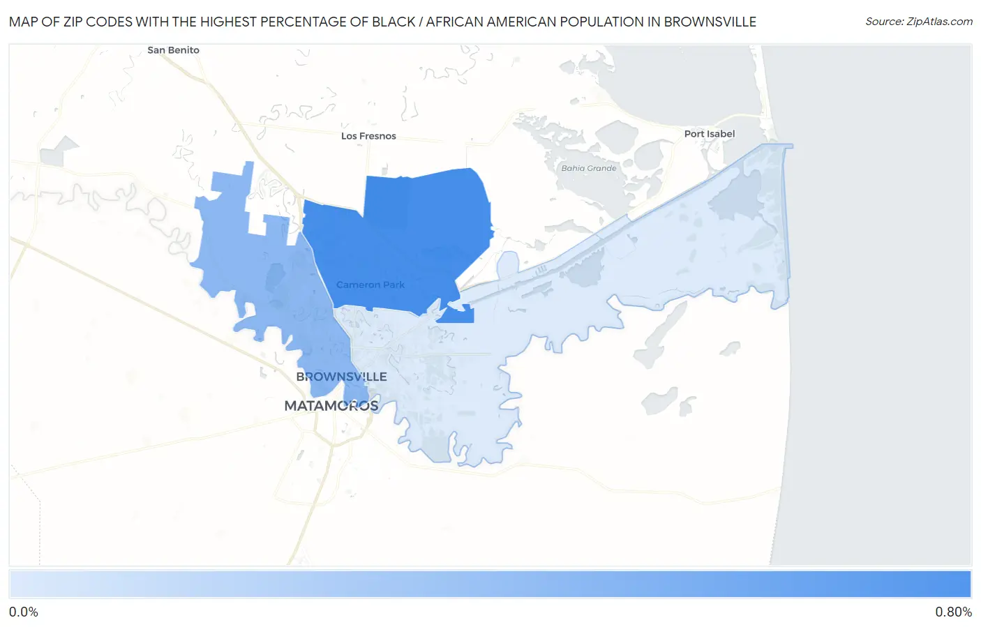 Zip Codes with the Highest Percentage of Black / African American Population in Brownsville Map