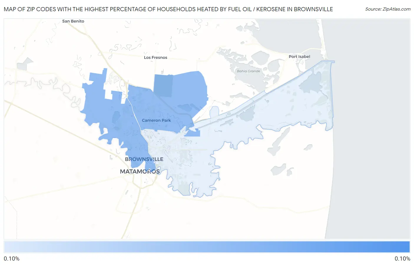 Zip Codes with the Highest Percentage of Households Heated by Fuel Oil / Kerosene in Brownsville Map