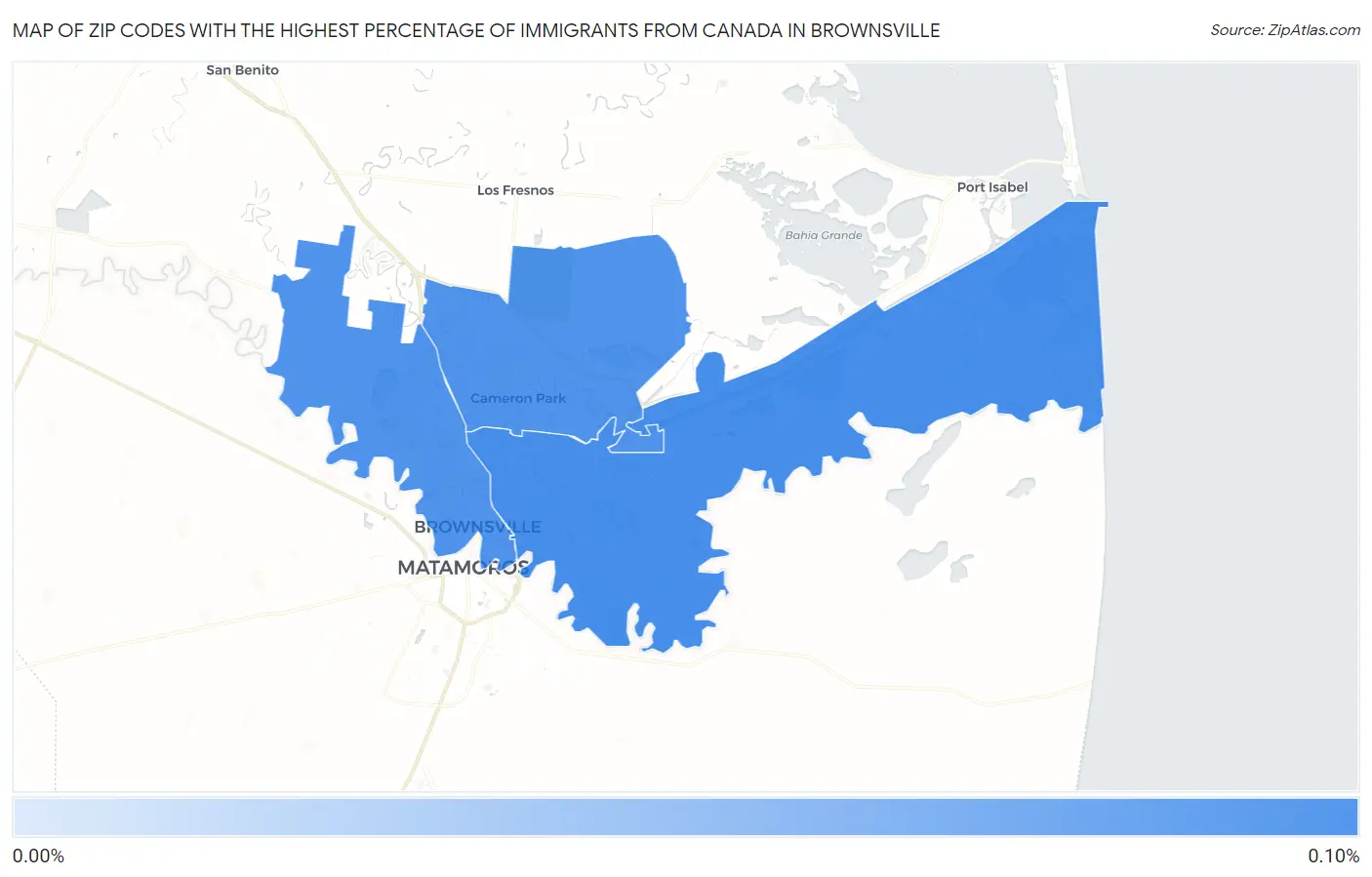 Zip Codes with the Highest Percentage of Immigrants from Canada in Brownsville Map