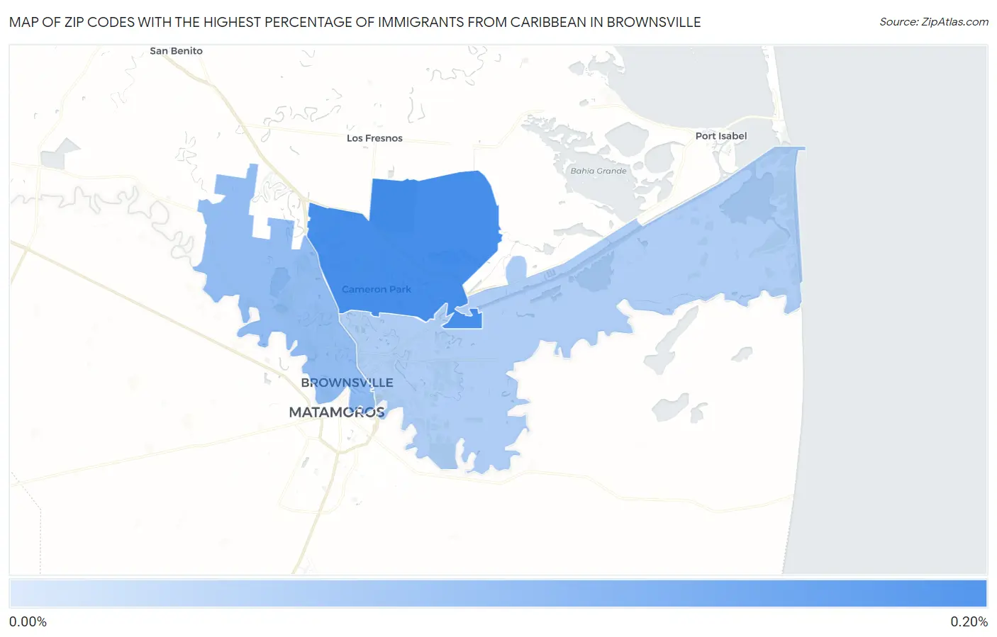 Zip Codes with the Highest Percentage of Immigrants from Caribbean in Brownsville Map