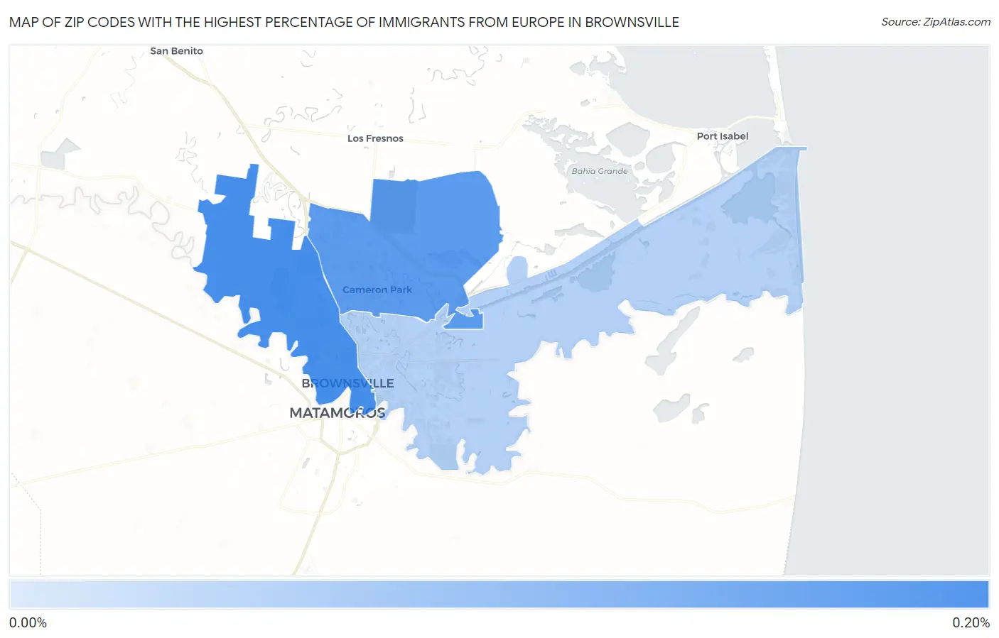 Zip Codes with the Highest Percentage of Immigrants from Europe in Brownsville Map