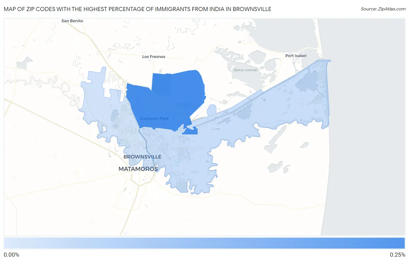 Zip Codes with the Highest Percentage of Immigrants from India in Brownsville Map