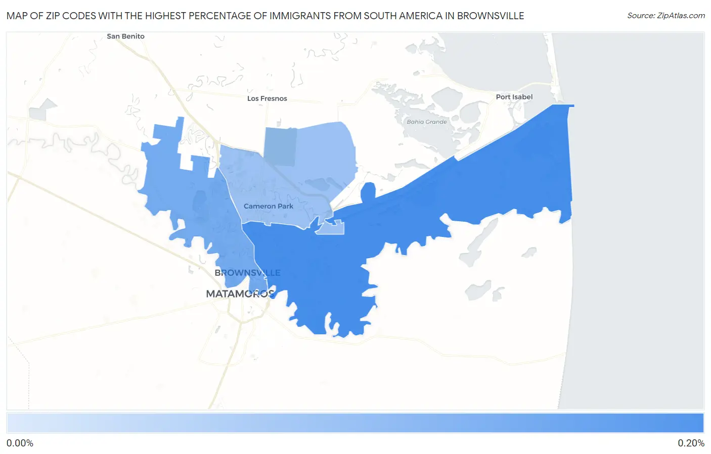 Zip Codes with the Highest Percentage of Immigrants from South America in Brownsville Map