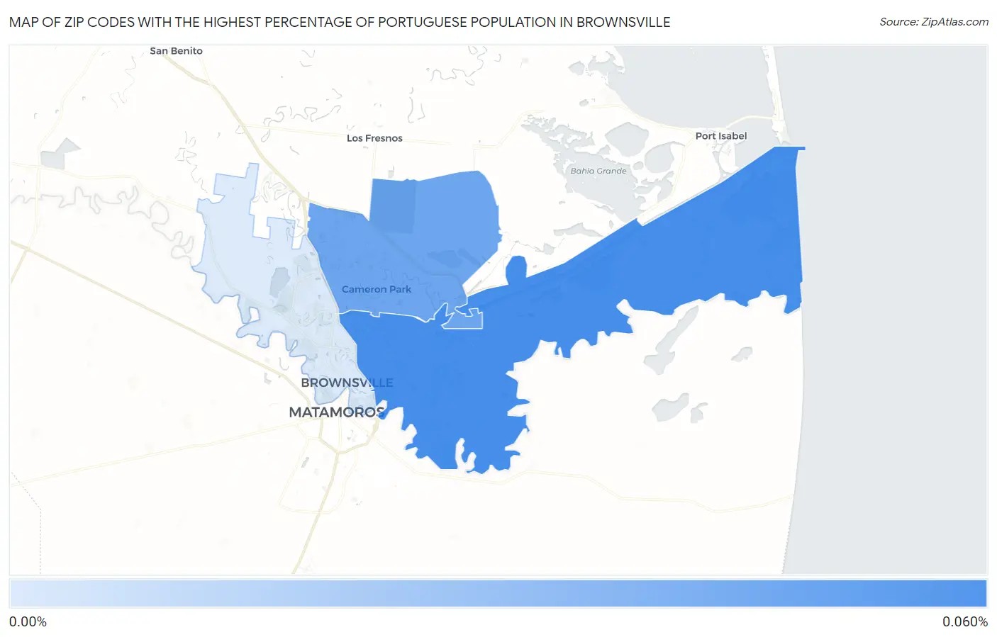Zip Codes with the Highest Percentage of Portuguese Population in Brownsville Map