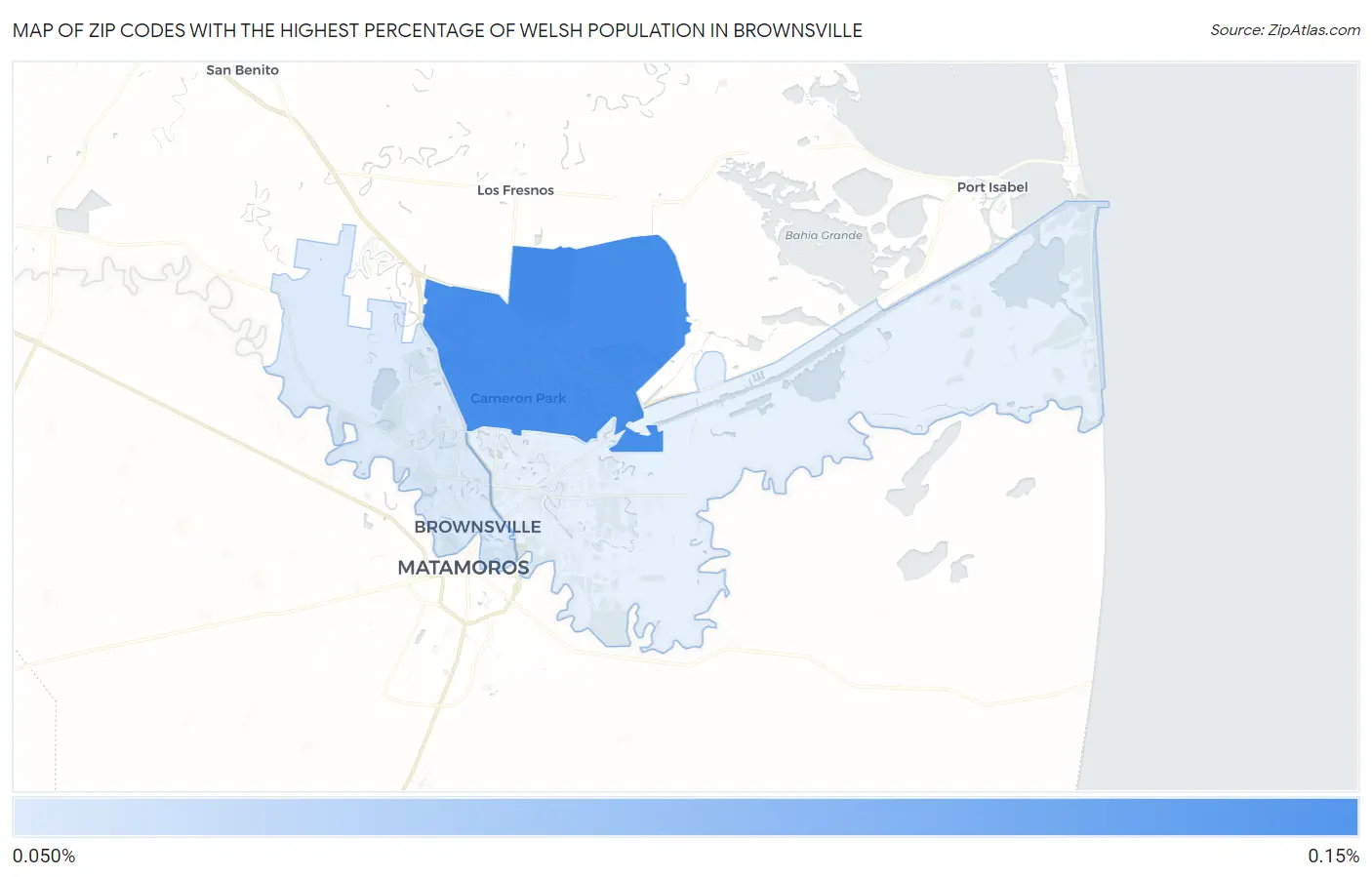 Zip Codes with the Highest Percentage of Welsh Population in Brownsville Map