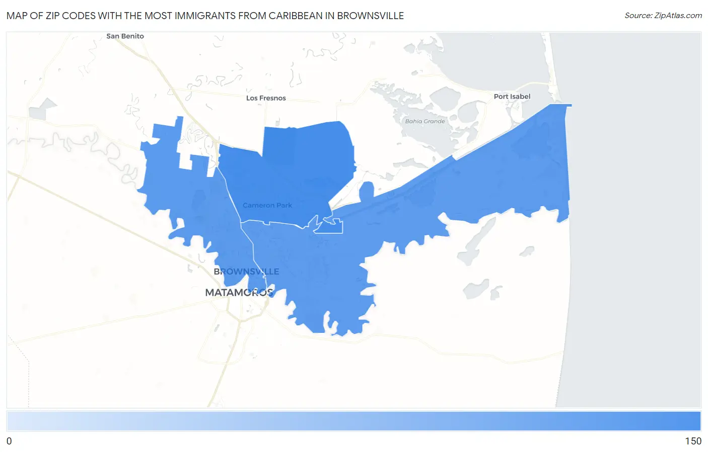 Zip Codes with the Most Immigrants from Caribbean in Brownsville Map