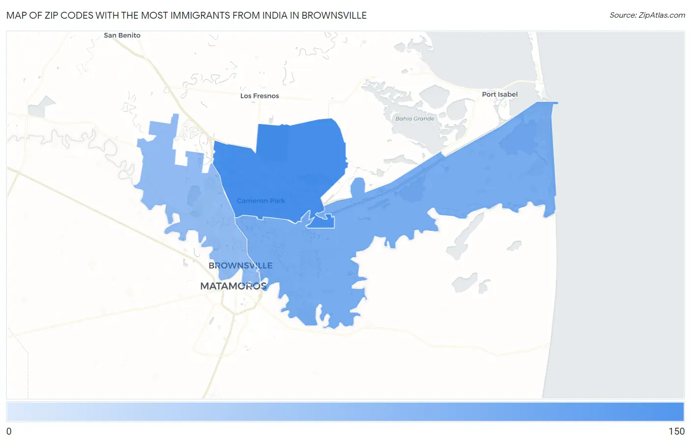 Zip Codes with the Most Immigrants from India in Brownsville Map