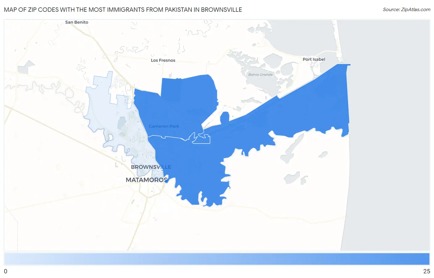 Zip Codes with the Most Immigrants from Pakistan in Brownsville Map