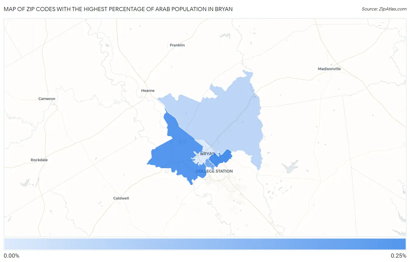 Zip Codes with the Highest Percentage of Arab Population in Bryan Map
