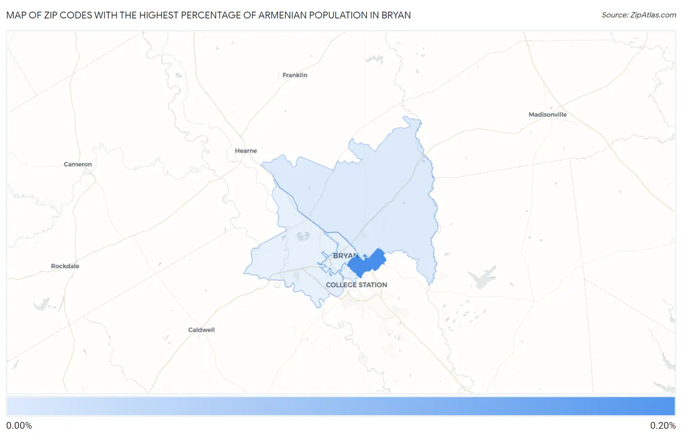 Zip Codes with the Highest Percentage of Armenian Population in Bryan Map