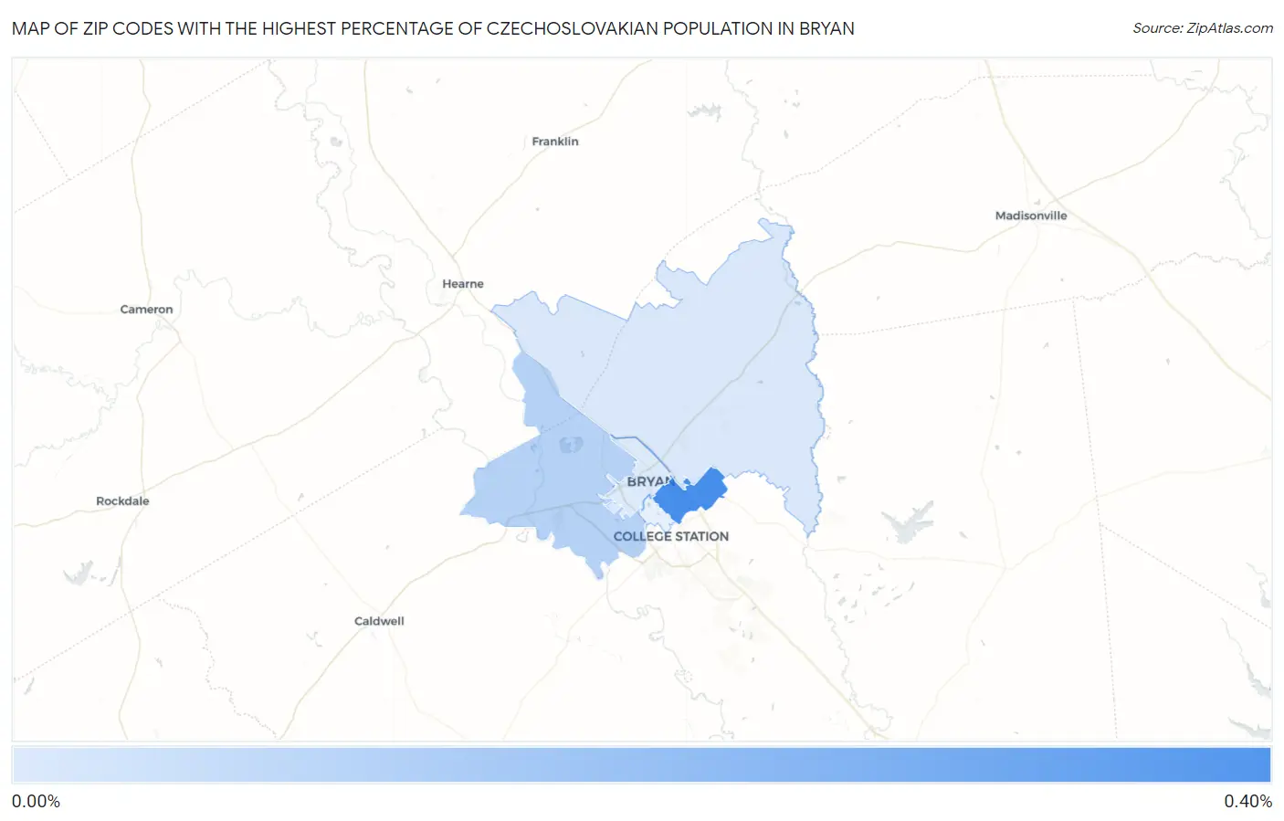 Zip Codes with the Highest Percentage of Czechoslovakian Population in Bryan Map