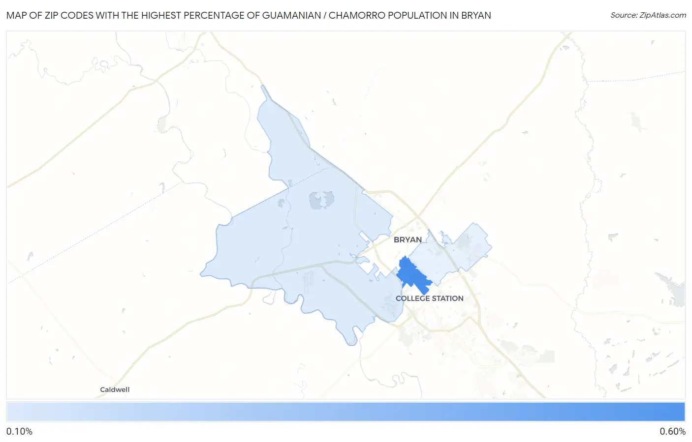 Zip Codes with the Highest Percentage of Guamanian / Chamorro Population in Bryan Map