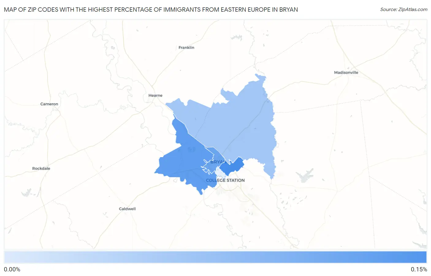 Zip Codes with the Highest Percentage of Immigrants from Eastern Europe in Bryan Map