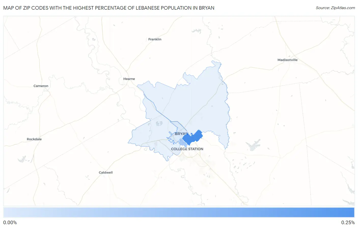 Zip Codes with the Highest Percentage of Lebanese Population in Bryan Map