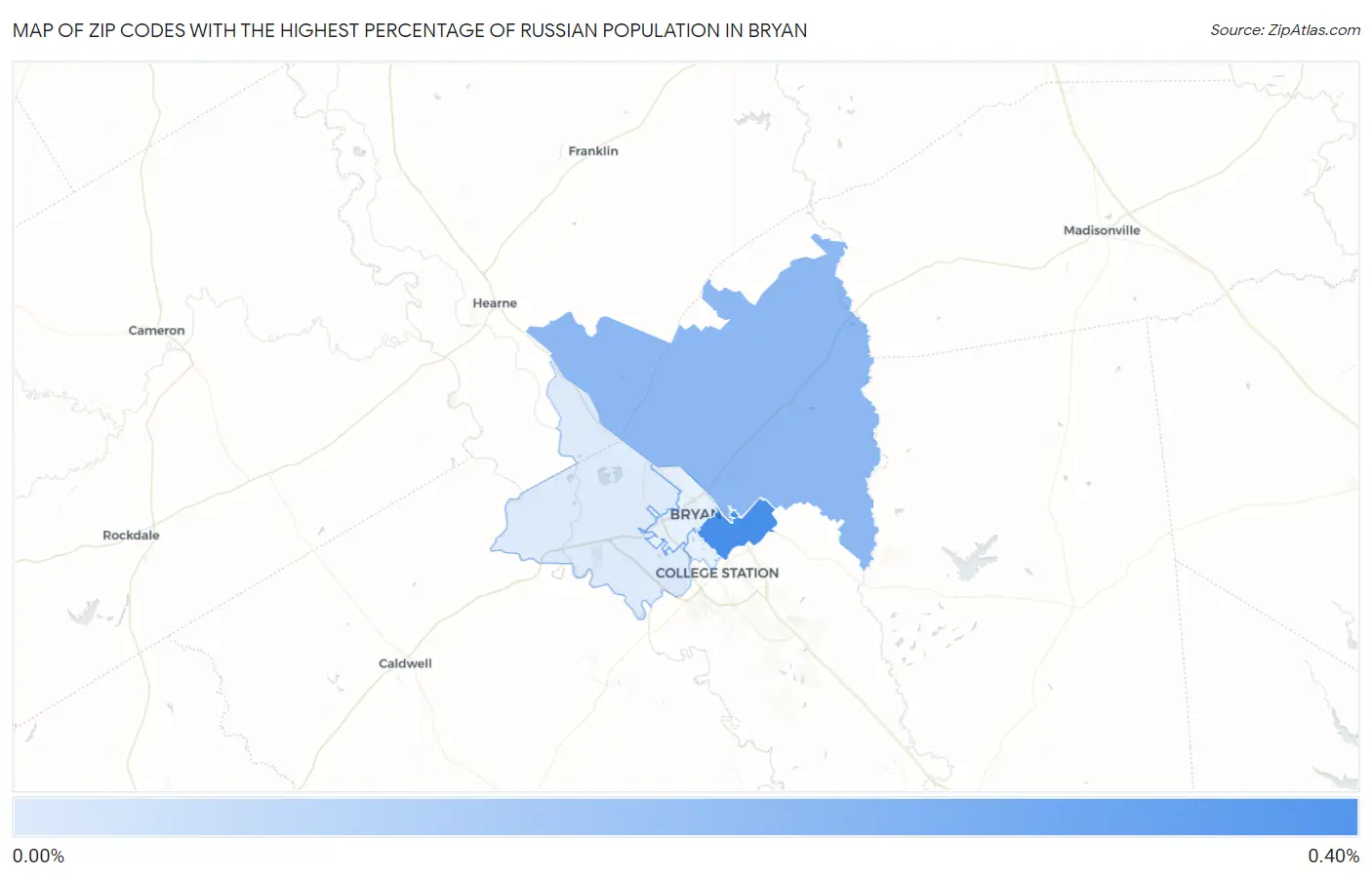Zip Codes with the Highest Percentage of Russian Population in Bryan Map
