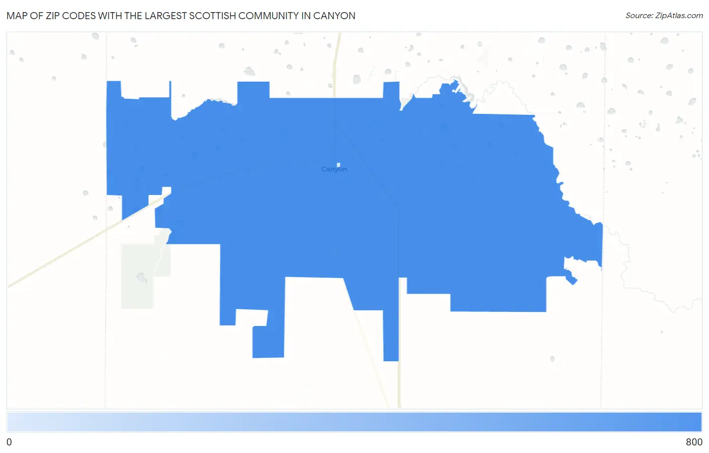 Zip Codes with the Largest Scottish Community in Canyon Map